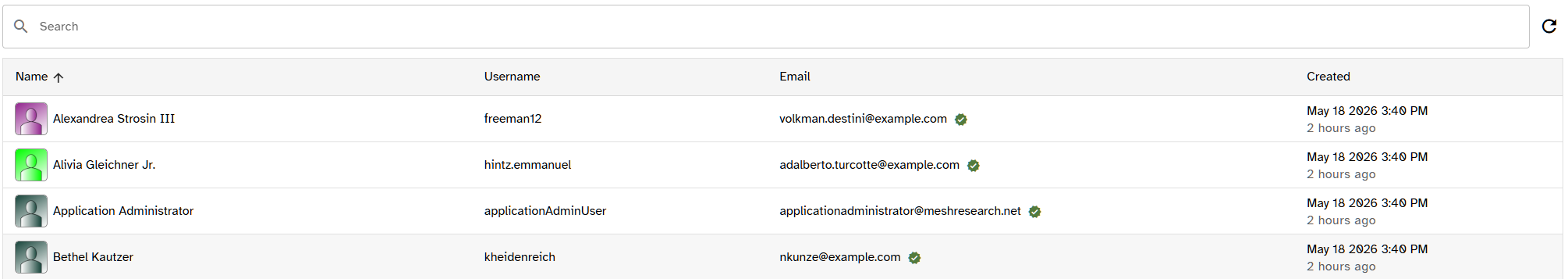 QueryTable rendered in the admin users page
